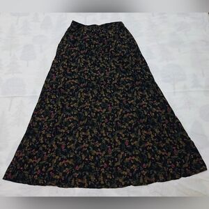 Reitmans Black Maxi Skirt with Burgundy and Olive Floral Print